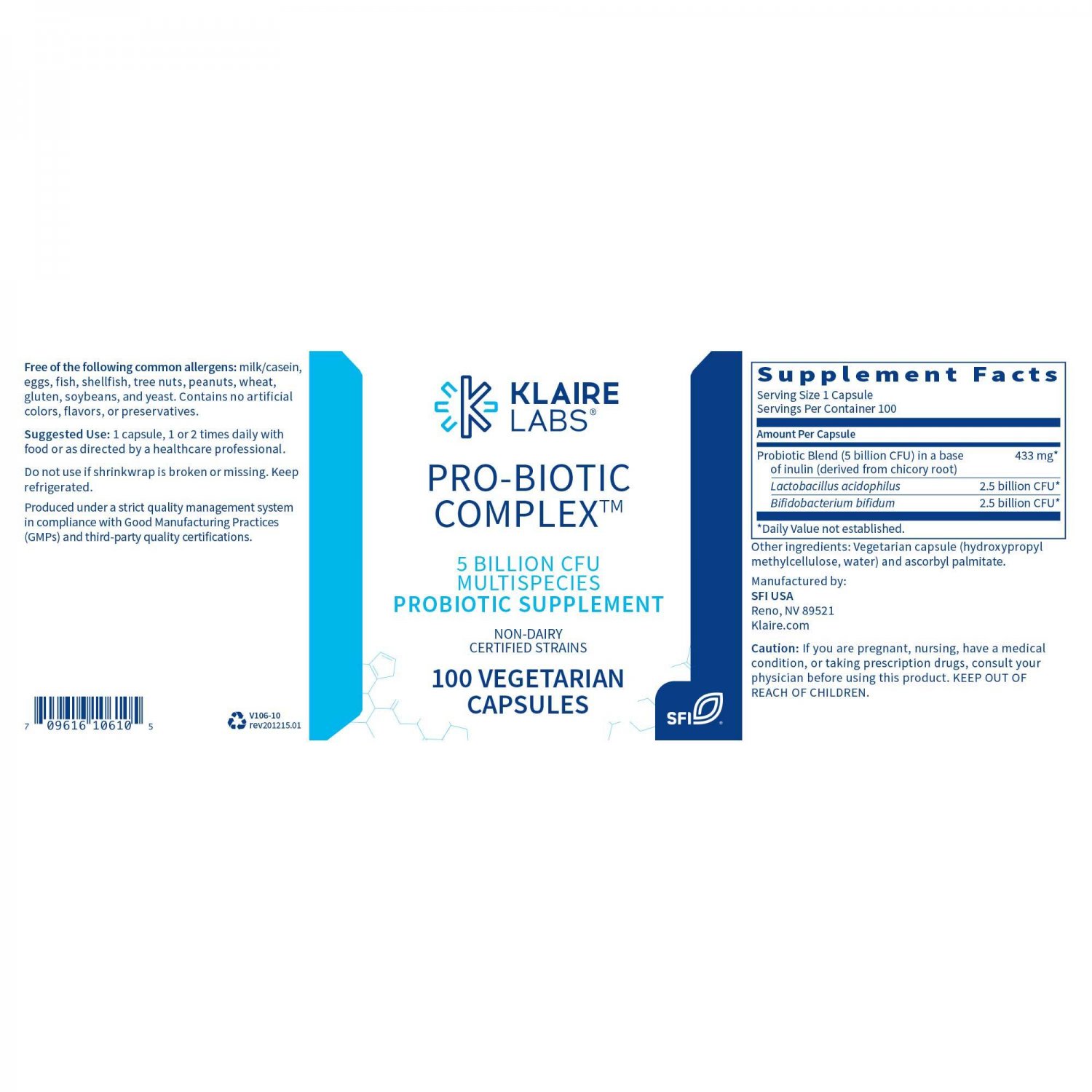 Klaire Labs Pro-Biotic Complex - (100 Capsules)