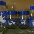 Vintage 1982 Carlton Glass Set of Four(4)  Blue Lid Country Geese Ducks Jars USA