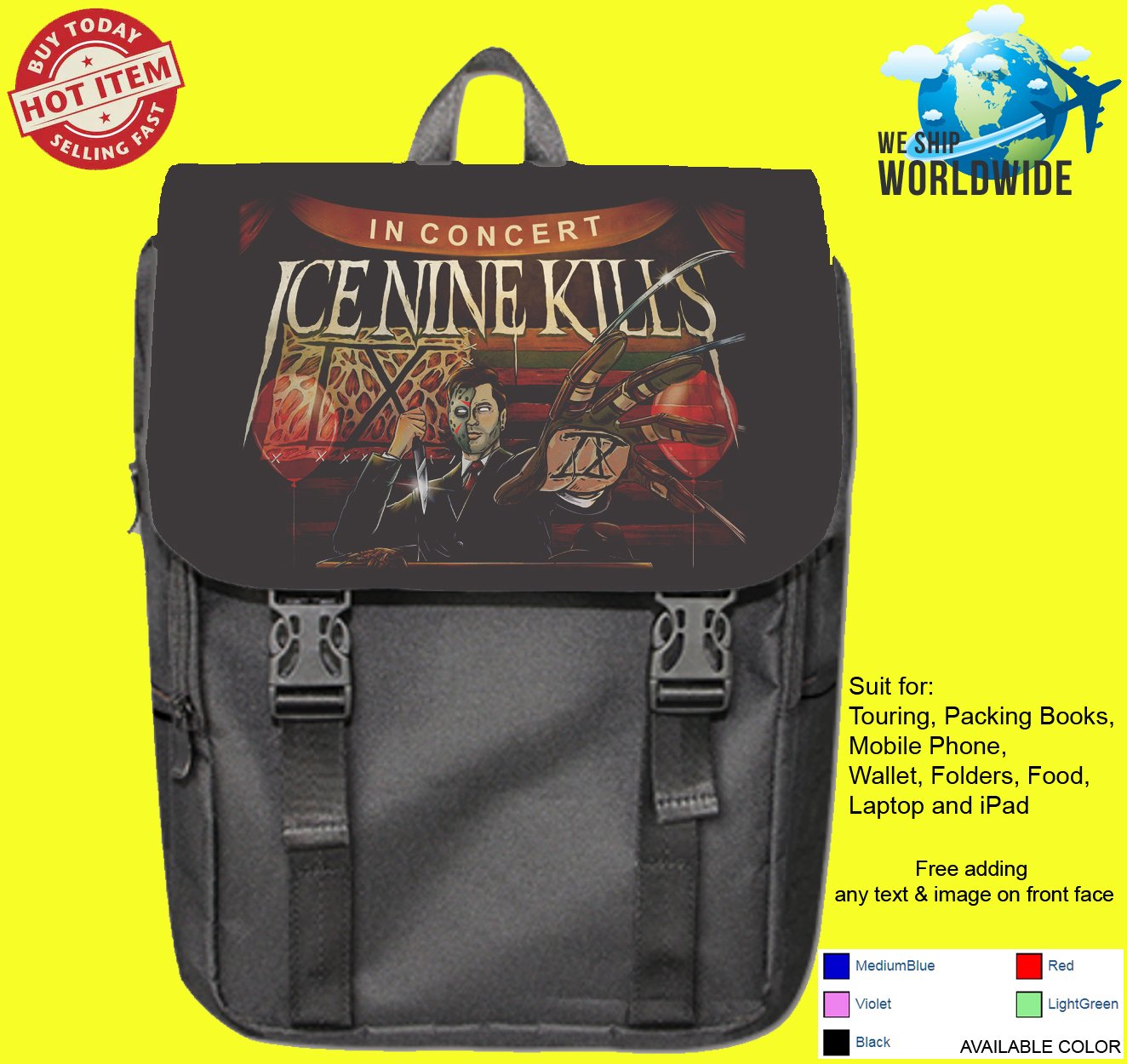 ICE NINE KILLS TOUR Concert Album Backpack Bags