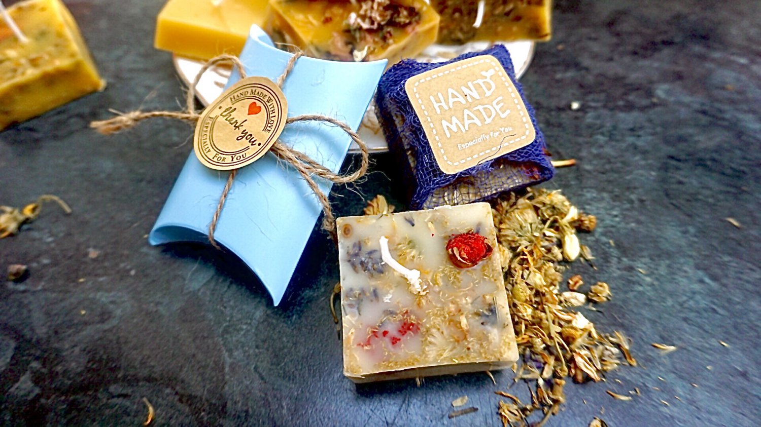 Pomegranate Flower Lavender and Chamomile Beeswax Candle x2