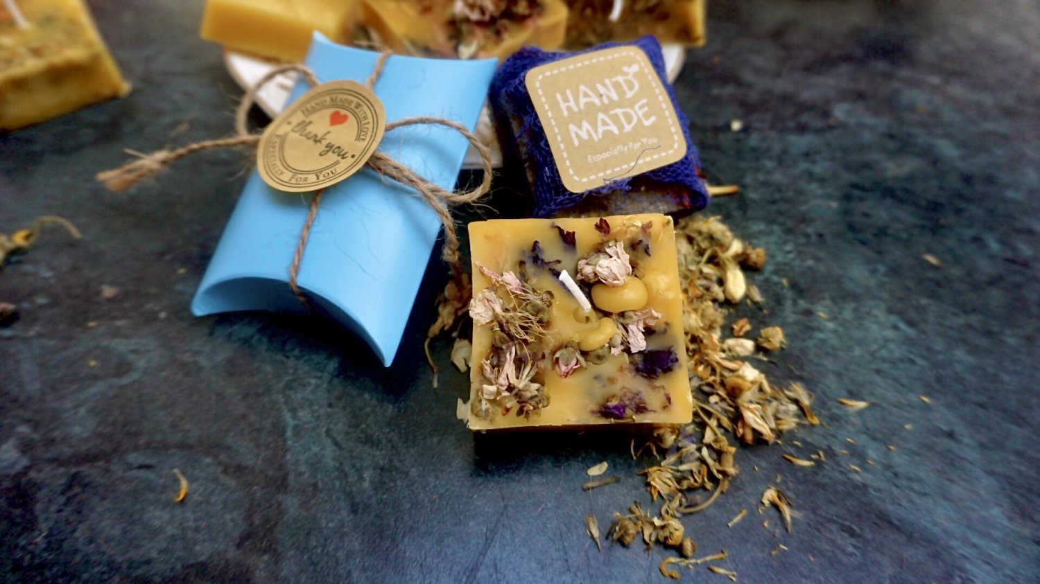Jasmine Blue Mallow German Chamomile Pure Beeswax Candle x2