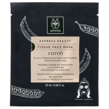 Apivita EXPRESS BEAUTY Black Tissue Face Mask Detox & Purifying with Carob 20ml