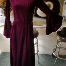 Renaissance Colonial Burgundy Velour Bell Sleeve Dress Ballgown Costume XL