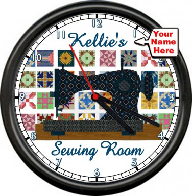 Personalized Your Name Sewing Room Seamstress Sew Machine Sign Wall Clock