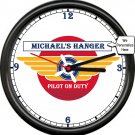 Personalized Name Pilot Airplane Hangar Aviation Flying Vintage Look Wall Clock