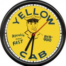 Yellow Cab Taxi Driver In Uniform Hat Retro Vintage Fast Service Sign Wall Clock
