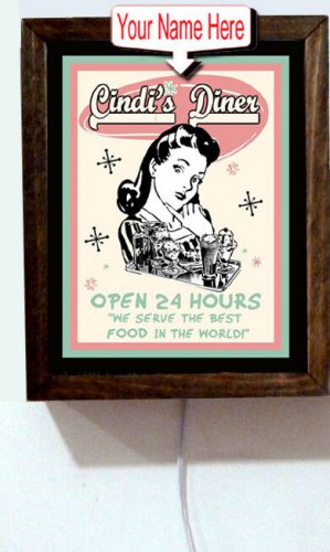 Personalized Name Rockabilly Kitchen Diner 50's Retro Vintage Light Lighted Sign