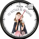 Personalized Name I'd Rather Be Reading Girl Library Fundamental Sign Wall Clock