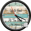 Personalized Name Lake Cabin Beach Rustic Life Is Good Sign Wall Clock NEW