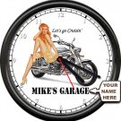 Personalized Custom Chopper Motorcycle Garage Repair Pinup Girl Sign Wall Clock