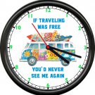 Hippie Bus Surfer Travel Free Spirit Boho Camper Retro Vintage Sign Wall Clock