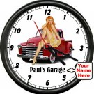 Personalized Garage Auto Mechanic Retro Vintage Truck Pinup Girl Wall Clock