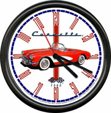 Licensed 1960 Red Chevy Corvette Chevrolet General Motors Retro Sign Wall Clock