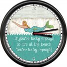 Lucky Enough To Live At The Beach Lake Cabin Swimming Mermaid Sign Wall Clock