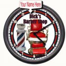 Personalized Name Barber Shop Retro Vintage Red Chair Pole Sign Wall Clock
