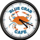 Seafood Restaurant Diner Blue Crab Cafe Nautical Maine Ocean Sign Wall Clock