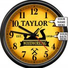 Personalized Woodworking Carpenter Wood Carpentry Shop Tools Sign Wall Clock