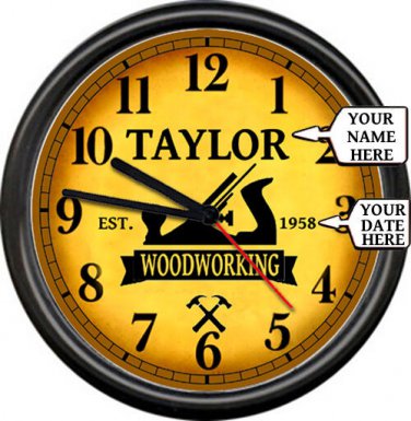 Personalized Woodworking Carpenter Wood Carpentry Shop Tools Sign Wall Clock