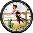 Cowgirl Las Vegas Nevada Rodeo Cactus Lasso Roper Retro Vintage Sign Wall Clock
