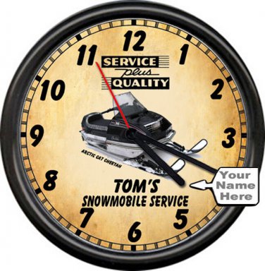 Your Name Snowmobile Sales Service Sports Cheetah Racing Vintage Sign Wall Clock