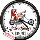 Personalized Custom Chopper Motorcycle Garage Repair  Pinup Girl Sign Wall Clock