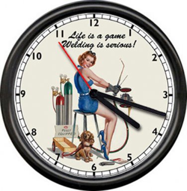 Welder Life Is A Game Welding Is Serious Poster Sexy Girl Pin Up Sign Wall CLock