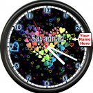 Personalized Love Hearts Colorful & Black Background With Your Name Wall Clock