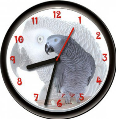African Grey Gray Talking Exotic Pet Parrot Bird Aviary Gift Sign Wall Clock