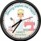 Personalized Sewing Makes Me Happy Craft Quilting Room Art Sign Wall Clock