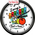 Bowling Alley Personalized Your Name Bowl-A-Rama Bowler Retro Sign Wall Clock