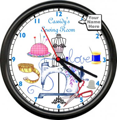 Personalized Sewing Machine Room Seamstress Tailor Vintage Decor Sign Wall Clock