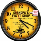 Grandpa's Dad's Pop's Fix It Shop Gift Garage Repair Auto Retro Sign Wall Clock
