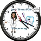 Personalized Your Name Female Dentist African American DDS Tooth Sign Wall Clock