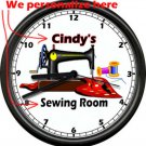 Personalized Your Name Sewing Room Quilting Seamstress Machine Sign Wall Clock