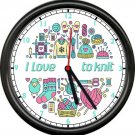 Knitting Is Love To Knit Crafting Mittens Sweater Craft Room Art Sign Wall Clock