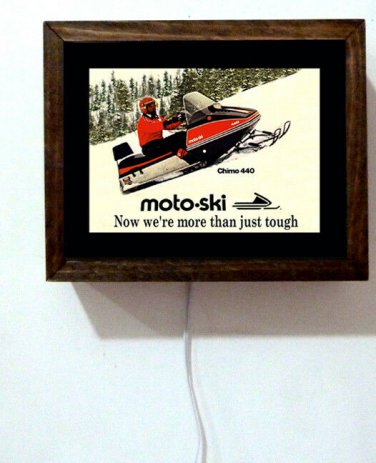 Moto-Ski Snowmobile Snowmobiling Dealer Sales Retro Vintage Light Lighted Sign