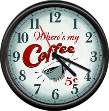 Where's My Java Espresso Retro Vintage Art Coffee Shop Diner Sign Wall Clock