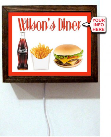 Personalized Diner Your Name Soda Fries Hamburger Advertising Light Lighted Sign