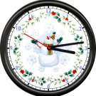 Winter Snow Man Ivy Floral Snowman Winter Christmas Gift Sign Wall Clock