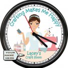 Personalized Crafting Makes Me Happy Sewing Quilting Room Art Sign Wall Clock