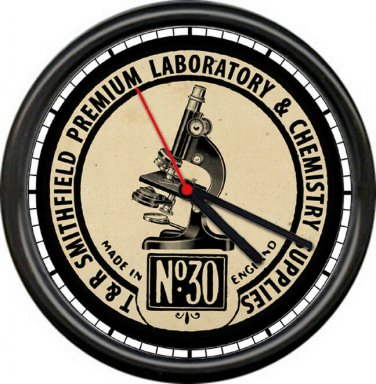 Retro Vintage Science Chemist Lab Miscroscope Teacher Classroom Sign Wall Clock