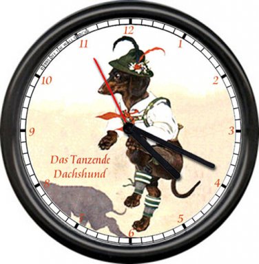 Dancing Dachshund German Wiener Dog Leather Lederhosen Costume Sign Wall Clock