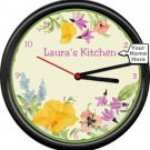 Wild Flower Yellow Purple Cream Personalized Name Kitchen Gift Sign Wall Clock