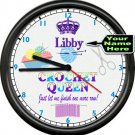 Personalized Name Crochet Queen Crocheting Crafting Room Art Sign Wall Clock