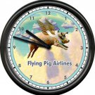 Pigs Fly Flying Pig Airline Pilot Airplane Wings Collector Funny Sign Wall Clock