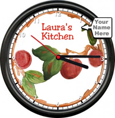 Retro Vintage Look Apple Tree Vine Personalized Name Kitchen Sign Wall Clock