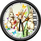 Bunny Rabbit Band Music Teacher Violin Drums Trumpet Piano Decor Sign Wall Clock