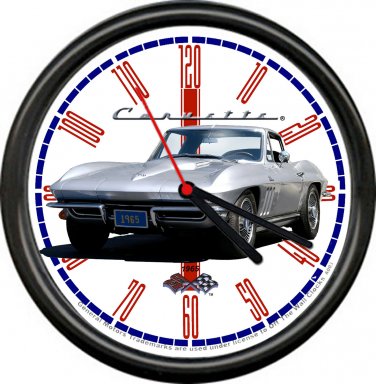 Licensed 1965 Corvette Silver Classic Chevrolet General Motors Sign Wall Clock