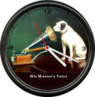 RCA Victrola Nipper Dog His Master's Voice Gramophone Phonograph Sign Wall Clock