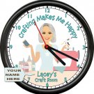 Personalized Crafting Makes Me Happy Sewing Quilting Room Mature Sign Wall Clock
